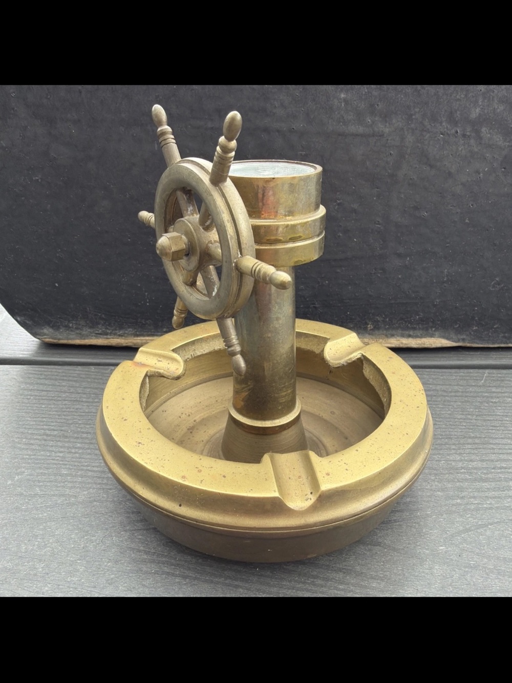 Brass Ship Wheel Ashtray - Nautical Home Accent - Picture 2 of 11